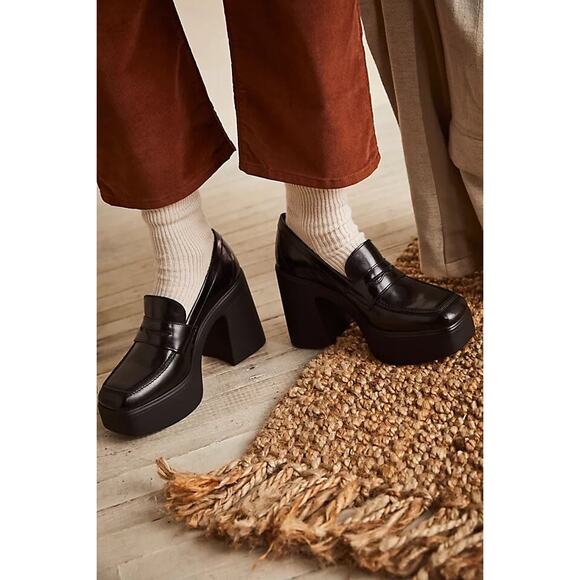 Free People Zoe Platform Loafers Size 41 US 11 Black Chinky Y2K Leather - Picture 2 of 12